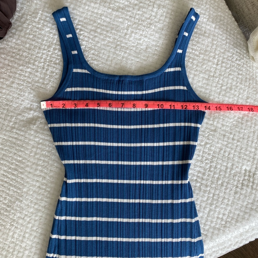 NWT Sleeveless Blue & White Striped Tank Dress Maxi Square Neck Ribbed Knit - Picture 9 of 15